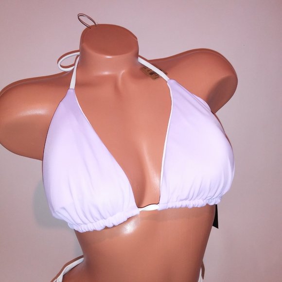 Victoria Secret PINK Swim Bikini Large White Purple Triangle Shortie String Reve - Picture 9 of 12